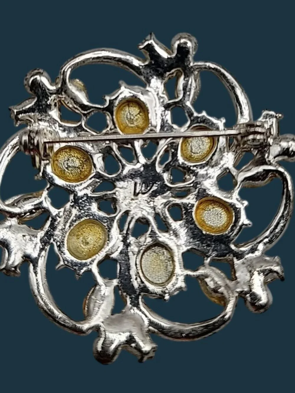 Liz Claiborne Yellow Rhinestone Brooch Clear Accents Silver Tone Vintage